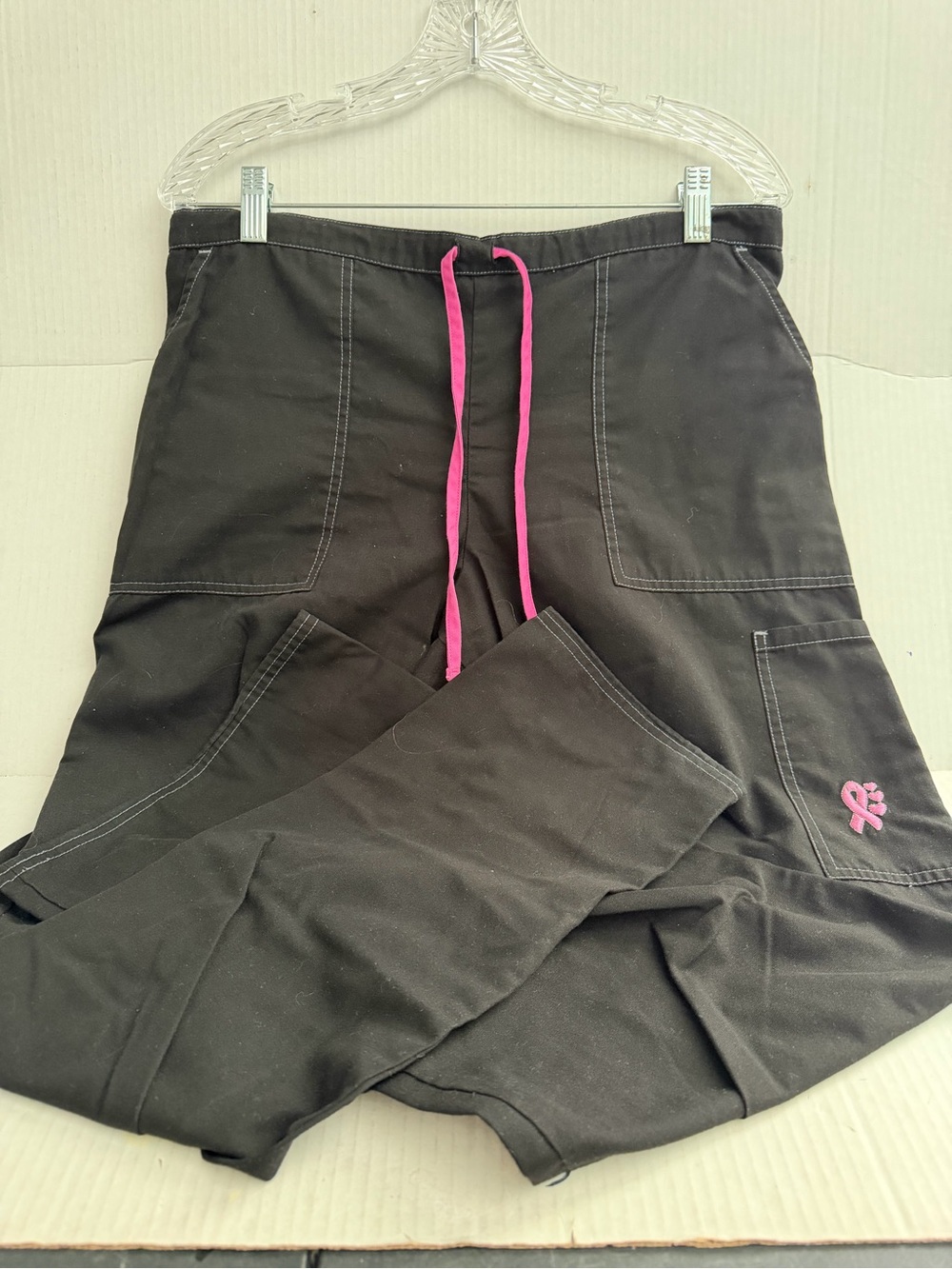 SB Scrubs Black Drawstring Scrub Pants with Pink Accents